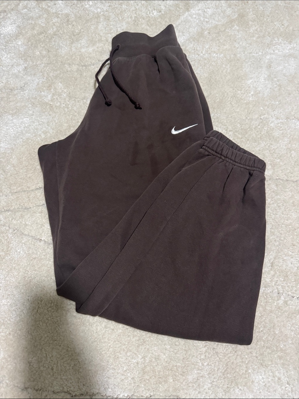 Nike women’s Dark Brown Fleece Joggers with White Swoosh